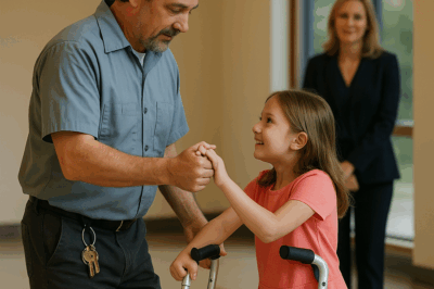 “En un baile escolar, un conserje papá soltero invitó a una niña discapacitada a bailar. La escena fue tierna y espontánea, pero lo que nadie sabía era que la madre de la niña, una mujer rica e influyente, lo observaba en silencio. Lo que ocurrió después cambió la vida del conserje para siempre y dejó a todos los presentes sin palabras.”