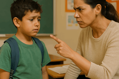 “Mientras corría tarde a la escuela, un niño….