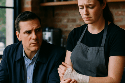 “Un millonario encubierto entró a su propia cafetería haciéndose pasar por cliente común. Allí notó algo extraño: una joven niñera atendía con la mano rota, intentando ocultar el dolor. Lo que descubrió después lo dejó en shock: la verdad detrás de esa herida reveló una historia de sacrificio, secretos y valentía que cambiaría su percepción de todo para siempre.”