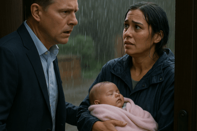 Millonario abre la puerta y queda helado al ver a su empleada con un bebé bajo la lluvia torrencial