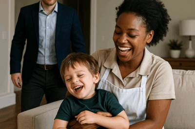 “El millonario regresó a su mansión antes de lo previsto y, al abrir la puerta del salón, quedó paralizado. Allí, frente a sus ojos, estaba la sirvienta con su hijo en brazos. Lo que parecía un gesto inocente escondía una verdad tan impactante que sacudió a todos en la casa, revelando secretos, emociones ocultas y un desenlace que nadie había imaginado.”
