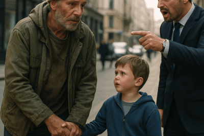 “Indigente ayuda a un niño perdido… pero un millonario lo denuncia y nadie espera lo que sigue”