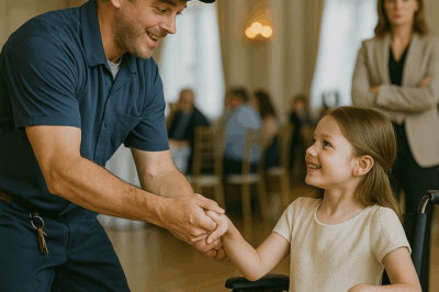 El conserje padre soltero fue invitado a bailar por una niña en silla de ruedas… sin imaginar quién lo observaba