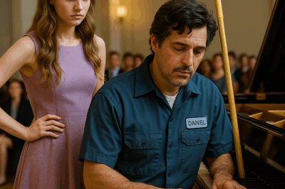 💥💔 ¡Increíble revelación! Una rica heredera quiso avergonzar públicamente a un conserje con un cruel desafío frente a un piano. Pero la respuesta del hombre silencioso sorprendió a toda la academia, convirtiendo la burla en ovación y dejando a la joven sin palabras. 😱🔥