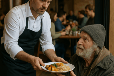Un restaurantero exitoso ofreció un simple plato de comida a un anciano sin hogar que mendigaba en la acera. Lo que parecía un acto de caridad común se transformó en un giro brutal: la vida del hombre cambió para siempre y reveló un secreto escondido durante décadas, un pasado que estremeció a toda la ciudad y dejó a miles sin aliento.