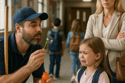 Un conserje soltero calma a niña con burbujas… ¡y la madre millonaria lo observa atónita!