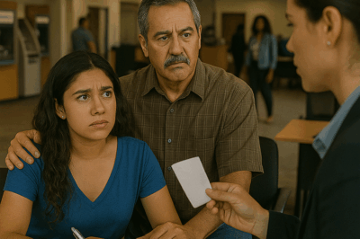 Mi padre me llevó al banco diciendo que solo necesitaba mi firma para “arreglar unos papeles”, pero cuando vi el contrato supe que algo estaba muy mal… así que escondí una nota en silencio, y lo que hizo el gerente después cambió todo delante de todos.