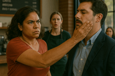 Una esposa traicionada entra en una cafetería y, frente a todos, da una bofetada que hace temblar el silencio del lugar; pero lo que nadie imagina es que ese gesto no fue rabia, sino el inicio del momento más poderoso y liberador de su vida.