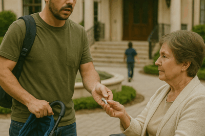 Un padre soltero detuvo su coche para ayudar a una mujer en silla de ruedas a cruzar la calle bajo la lluvia. No sabía que aquel gesto cambiaría su vida para siempre. Días después, ella apareció en su trabajo, le entregó un sobre y unas llaves… y él se quedó sin palabras.