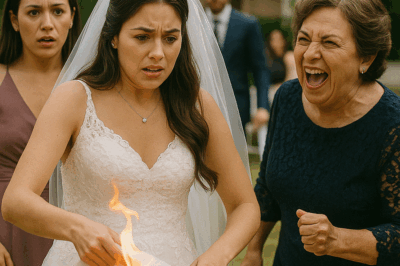 El día en que mi vestido nupcial ardió a segundos del “sí, quiero”: la risa de mi futura suegra, el velo chamuscado, un secreto oculto entre encajes, y cómo un incendio mínimo desnudó alianzas, traiciones silenciosas y una verdad que nadie se atrevía a pronunciar