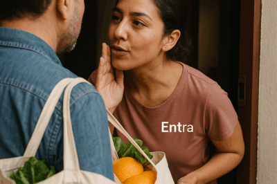 La ayudé a cargar las bolsas del mercado… se inclinó y susurró: “Entra”