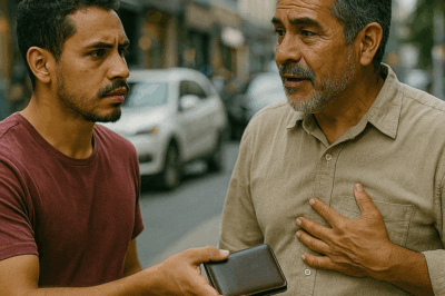 Un hombre dejó caer su billetera frente a mí; la recogí y corrí para devolvérsela. Me miró, agradecido, y dijo: “Gracias… pero por favor, no se la dé a la policía.” Aquellas palabras lo cambiaron todo.