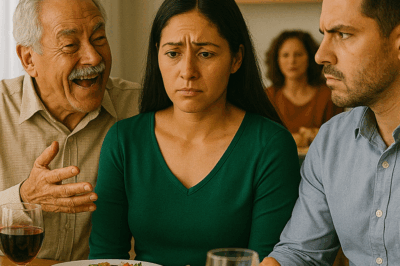 “Mi suegro se burló de mí durante la cena familiar, llamándome basura delante de todos; me quedé en silencio, pero a la mañana siguiente le llegó un sobre que lo hizo ponerse pálido y pedir verme de rodillas en la puerta de mi casa”