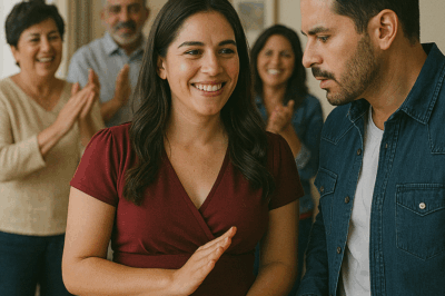 “Mi familia aplaudía emocionada a mi hermana por su gran anuncio en la cena… pero segundos después, mi esposo se levantó, pidió silencio y dijo algo que congeló a todos en la mesa —y cambió mi vida para siempre.”