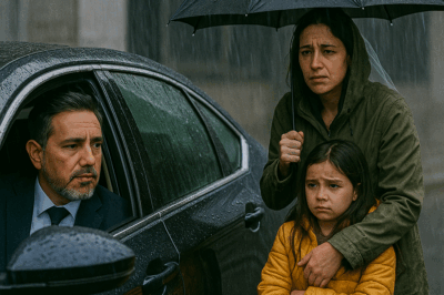 Un millonario detuvo su coche bajo la lluvia para ayudar a una mujer y su hija empapadas… hasta que reconoció sus rostros. Eran su exesposa y la niña que creyó perdida. Lo que ocurrió después cambió su vida para siempre.
