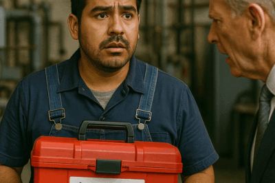 “‘¿Por qué el logo de mi empresa está en tu caja de herramientas?’, preguntó el CEO con tono de sospecha. Nadie esperaba que aquel padre soltero, vestido con ropa de obrero, revelara un secreto que no solo cambiaría la historia de la compañía… sino también la forma en que todos lo veían.”