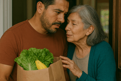 La ayudé a cargar las bolsas del mercado… se inclinó y susurró: «Entra»