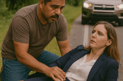 Un padre soltero detuvo su coche bajo la lluvia para ayudar a una mujer herida al costado del camino. No sabía su nombre, ni su historia… hasta que, días después, entró a su nuevo trabajo y descubrió que ella era su jefa.