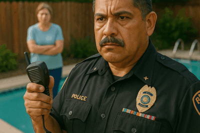 “Mi vecino llamó al 911 furioso porque me negué a compartir mi piscina privada en pleno verano, convencido de que podía intimidarme, pero todos quedaron en shock cuando descubrieron que yo era nada menos que el jefe de policía.”