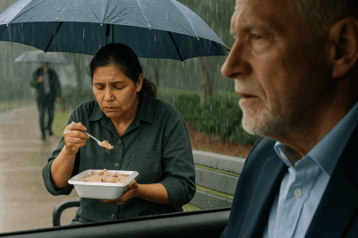 Millonario ve a su empleada comer bajo la lluvia y descubre un secreto que le rompe el alma