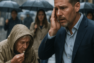 Millonario ve a una anciana comer bajo la lluvia… y descubre una verdad que lo destruye