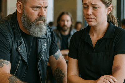 EL LÍDER DE UNA BANDA DE MOTOQUEROS NOTÓ LOS MORETONES DE LA MESERA… Y LO QUE HIZO CONMOCIONÓ A TODOS 😢