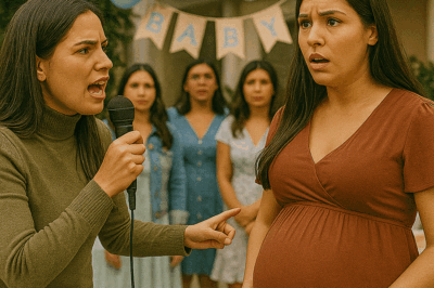 Ocho meses embarazada, mi hermana tomó el micrófono en mi baby shower y gritó algo que dejó a todos paralizados, desatando una cadena de secretos familiares que transformaría mi vida para siempre