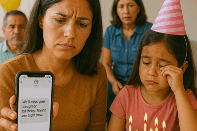 Mi padre me envió un mensaje: “No podremos ir al cumpleaños de tu hija, las cosas están difíciles ahora.” Le respondí: “Está bien, papá.” Pero cuando vi la foto que publicaron ese mismo día en un restaurante de lujo, supe exactamente lo que tenía que hacer.