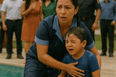 “El hijo del millonario cayó al agua ante la mirada paralizada de todos los presentes… pero solo una mujer, la misma trabajadora humillada horas antes por la familia, se lanzó sin dudar. Lo que pasó después no solo desató una ola de asombro, sino que reveló una verdad oculta que cambió para siempre el rumbo de aquella mansión.”