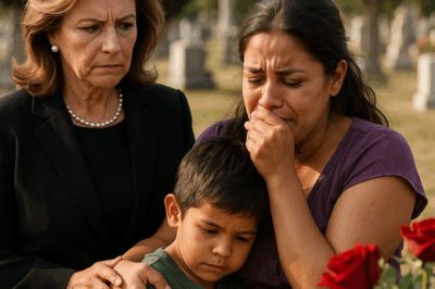 “Una billonaria visitó la tumba de su hijo buscando consuelo, pero lo que encontró la dejó en shock: una mujer mexicana humilde lloraba junto a un niño pequeño frente a la misma lápida. Lo que descubrió al acercarse cambió su vida para siempre y reveló un secreto que ni el dinero ni el poder pudieron esconder durante años. Nadie esperaba ese final.”