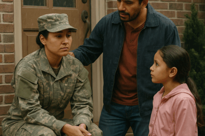 “Un padre soltero detuvo su auto bajo la lluvia para ayudar a una soldado empapada al costado del camino — pero nunca imaginó que aquel gesto de humanidad regresaría a su puerta semanas después. Lo que escuchó cuando tocaron su casa cambió su destino y el de su hija para siempre, revelando un secreto que uniría sus vidas en una historia de valor, gratitud y redención imposible de olvidar.”