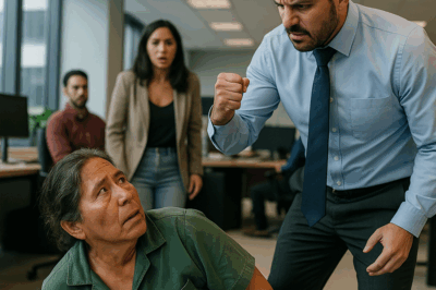 “Entró al edificio como una simple empleada de limpieza, nadie imaginaba que en realidad era la verdadera dueña de la empresa… pero cuando el gerente, cegado por el poder, se atrevió a humillarla frente a todos, ocurrió algo tan impactante que dejó a toda la oficina paralizada. Lo que reveló después cambió el destino de la compañía.”