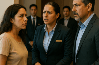 “Una mujer sencilla llegó cansada a un hotel de lujo y fue humillada por el personal que le negó una habitación — minutos después, todos quedaron en shock cuando un hombre elegante entró al lobby y ordenó despedirlos a todos. Nadie imaginaba que era su esposo multimillonario, y lo que dijo frente a todos cambió por completo el destino del hotel y de quienes lo habían menospreciado.”