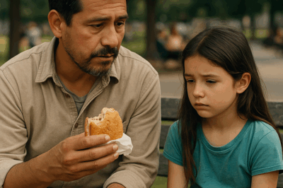 “Un padre soltero y humilde compartió su sándwich con una niña desconocida en un parque — sin saber que era la hija de una de las mujeres más ricas del país. Lo que ocurrió minutos después conmovió a todos los presentes: un gesto sencillo, una verdad inesperada y un encuentro que cambiaría para siempre la vida de un hombre bueno y recordaría al mundo que la generosidad no entiende de clases sociales.”