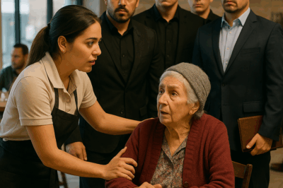 😱 “Una Camarera Ayudó a una Mujer Anciana Cada Mañana Durante Años — Pero Un Día Cuatro Guardaespaldas y Dos Abogados Entraron al Café Revelando Una Verdad Tan Inesperada Que Dejó a Todos Sin Palabras, Incluyendo a la Propia Camarera Que Cambiaría Su Vida Para Siempre.”