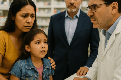 “Una niña lloraba en una farmacia al decir que no tenía dinero para comprar el medicamento de su madre enferma. El farmacéutico se burló frente a todos… pero segundos después, un hombre misterioso que observaba la escena hizo algo que dejó a todos en silencio. Nadie imaginaba quién era realmente ni lo que haría con un solo gesto que cambiaría sus vidas para siempre.”