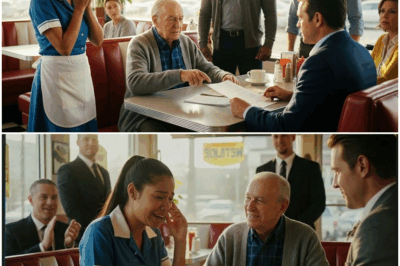 “¡Un giro inesperado sacude a todo el café! Durante meses, una camarera ayudó con cariño a un anciano solitario cada mañana… pero un día, en lugar de él, entraron sus abogados acompañados por cuatro guardaespaldas, provocando un silencio total y revelando una verdad tan sorprendente que cambió la vida de todos los presentes para siempre.”