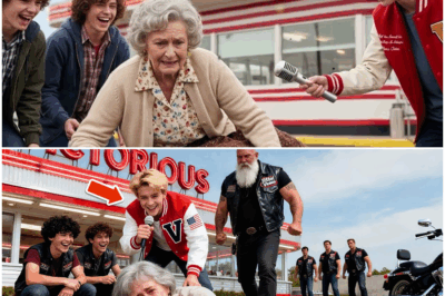 “Un grupo de jóvenes crueles se burla de una anciana sorda llorando frente a un pequeño diner, grabando su sufrimiento para ganar seguidores en redes, convencidos de que nadie los detendrá… hasta que el rugido de varias motocicletas retumba en la calle y una banda de motoristas endurecidos por la vida decide intervenir, transformando la humillación en justicia y desencadenando una noche que nadie olvidará.”