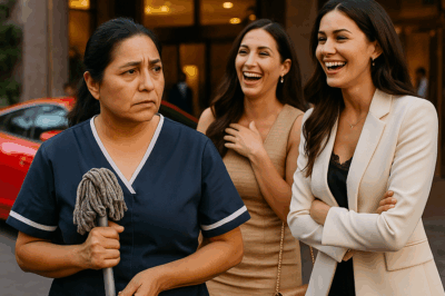 “Un grupo de mujeres ricas se burló de una humilde empleada de limpieza frente a un centro comercial — pero segundos después, quedaron paralizadas cuando un lujoso auto rojo se detuvo frente a ellas y un hombre poderoso bajó para buscarla. Nadie podía creer quién era realmente la mujer a la que habían humillado. Lo que ocurrió después cambió por completo la forma en que todos la veían.”