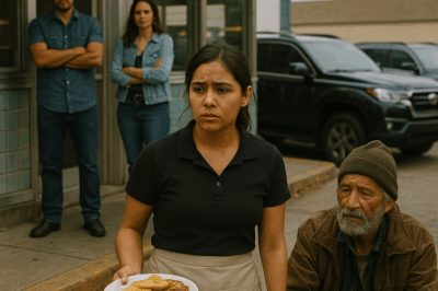“Despidieron a la joven mesera por el simple acto de darle comida a un hombre sin hogar… pero nadie imaginaba que, al día siguiente, varias camionetas de lujo aparecerían frente al pequeño diner, desencadenando una serie de revelaciones, giros inesperados y una verdad conmovedora que cambiaría el destino de todos los involucrados en cuestión de minutos”