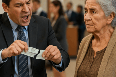 “El gerente se burló de una mujer sencilla, rompió su cheque y la humilló frente a todos… sin imaginar que era la verdadera dueña del banco. Lo que ocurrió cuando ella reveló su identidad dejó a todo el personal en shock: una historia de arrogancia, justicia y una inesperada lección de humildad que demuestra que nunca debemos juzgar por las apariencias.”