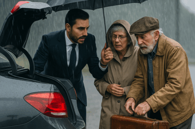 “Un millonario detuvo su auto para ayudar a una pareja de ancianos bajo la lluvia… pero al abrir la cajuela, descubrió algo que cambió su vida para siempre. Nadie imaginaba el secreto que escondían, ni la conexión que unía a tres desconocidos por un pasado olvidado. Lo que comenzó como un simple acto de bondad se convirtió en una historia de redención, pérdida y un destino que desafió toda lógica.”