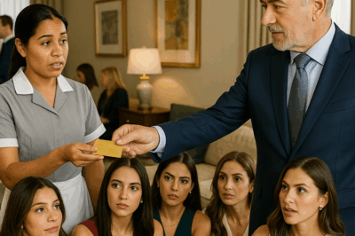 “El millonario que entregó cuatro tarjetas sin límite a cuatro mujeres elegantes… pero no imaginó que la empleada doméstica lo dejaría sin palabras — lo que hizo frente a todos reveló una verdad tan inesperada que cambió el sentido del lujo, la humildad y el valor del corazón por encima del dinero. Nadie esperaba que la mujer más sencilla fuera la que diera la lección más grande.”