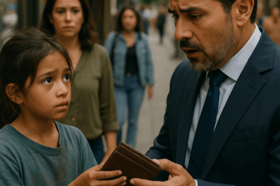 “Una niña pobre devolvió la billetera perdida de un multimillonario sin saber a quién pertenecía — pero cuando él la abrió, encontró algo que lo hizo llorar frente a todos. Lo que había dentro no era dinero ni documentos, sino una revelación que cambiaría la vida de ambos para siempre. Nadie imaginaba el vínculo oculto que los unía, ni la increíble historia detrás de aquel pequeño acto de honestidad.”