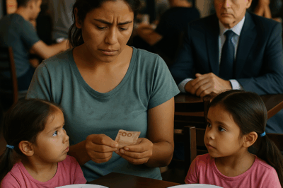 💥 “Una madre con solo 100 pesos lleva a sus gemelas a comer por última vez antes de quedarse sin nada… pero un millonario en la mesa de al lado lo ve todo y lo que hace después deja al restaurante entero sin palabras” 💥