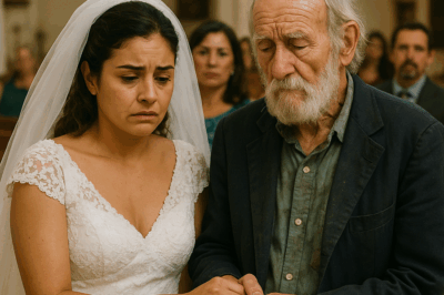 “La dejaron vestida de blanco y sola frente al altar. En su desesperación, se volvió hacia un anciano mendigo que observaba desde la puerta… Lo que sucedió después desafió toda lógica: el pasado oculto del hombre, el secreto que él llevaba consigo y la verdad que ella descubrió al día siguiente transformaron la tragedia en una historia que nadie en el pueblo olvidará. A veces, el destino se disfraza de milagro.”