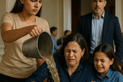 “Un billonario regresó antes de lo previsto y presenció algo que nunca imaginó: su futura esposa, con un balde en la mano, arrojaba agua sucia sobre su madre y su hija en plena mañana. Lo que descubrió después desató una tormenta de secretos, traiciones familiares, confrontaciones inesperadas y un giro final tan impactante que cambió para siempre la vida de todos.”