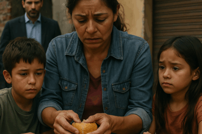 “Sus manos temblaban mientras partía el último trozo de pan para sus hijos, sin imaginar que un millonario la observaba desde la distancia. Lo que sucedió minutos después cambiaría la vida de aquella familia para siempre: una historia de humildad, destino y redención que demuestra que, a veces, el verdadero valor humano no se mide por lo que se tiene… sino por lo que se comparte.”