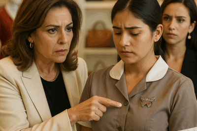 “‘¡Ese broche es de mi hija!’, gritó la millonaria al ver el accesorio en el uniforme de su empleada doméstica. Nadie entendía lo que pasaba hasta que la mujer reveló un secreto que había permanecido oculto durante más de dos décadas. Lo que parecía una simple coincidencia se convirtió en una historia de amor, pérdida y destino que dejó a todos los presentes sin palabras y cambió para siempre la vida de ambas familias.”