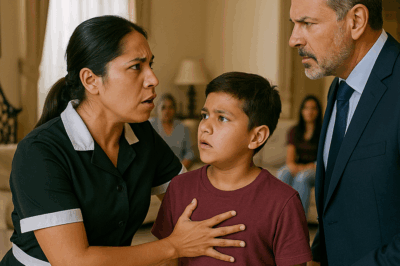 “O multimillonario más temido de la ciudad descubrió algo que lo dejó sin palabras: su empleada doméstica, una madre humilde, defendía con ferocidad a su hijo frente a un grupo de invitados poderosos. Lo que ella hizo para proteger al niño cambió todo, pero la reacción del empresario fue aún más impactante. Nadie esperaba que aquella confrontación entre dos mundos tan distintos terminara revelando un secreto que lo haría replantearse todo lo que creía sobre el poder y la lealtad.”